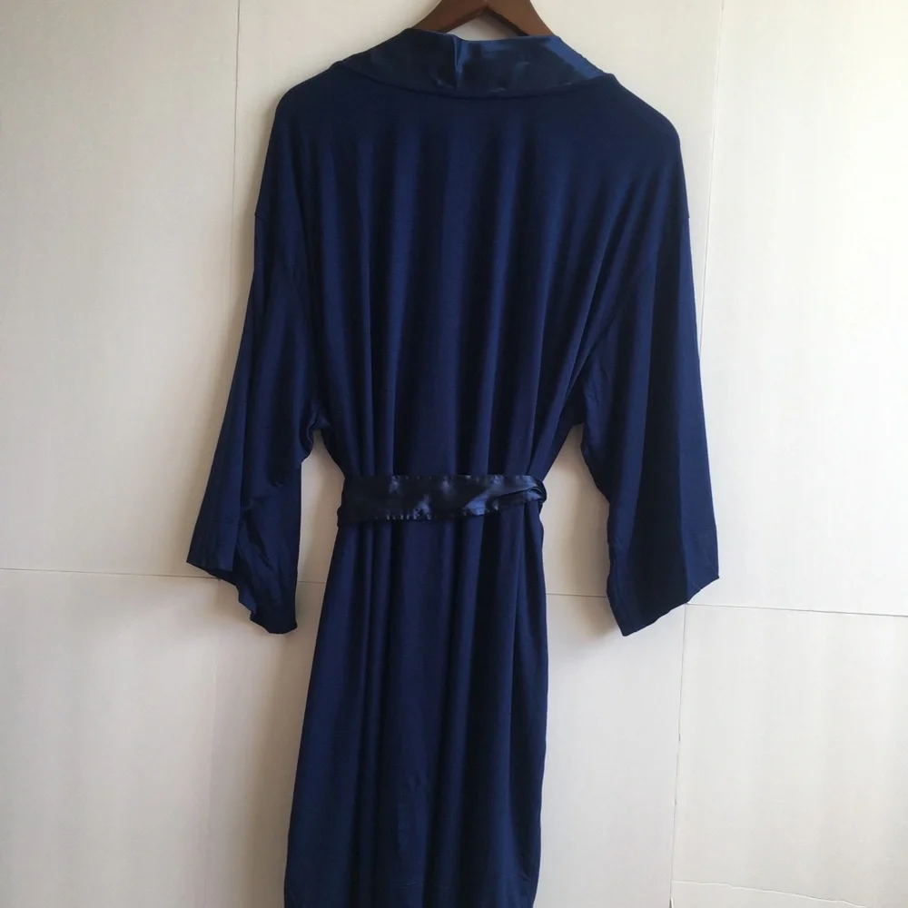 Lands' End Satin-Trim Midnight Blue Navy Robe NWOT- XL